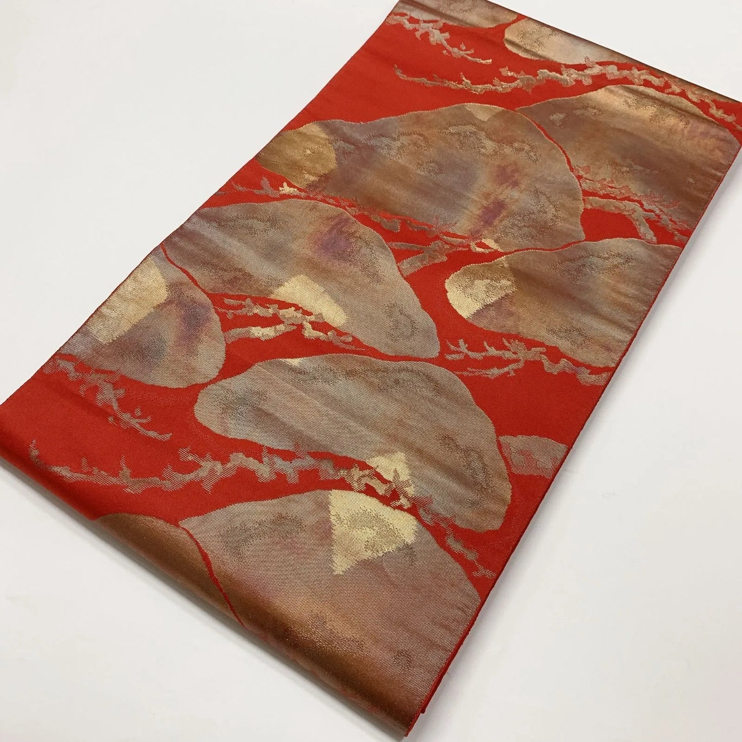 6614# Japanese Vintage Fukuro Obi Belt Kimono Fabric Silk Traditional Red