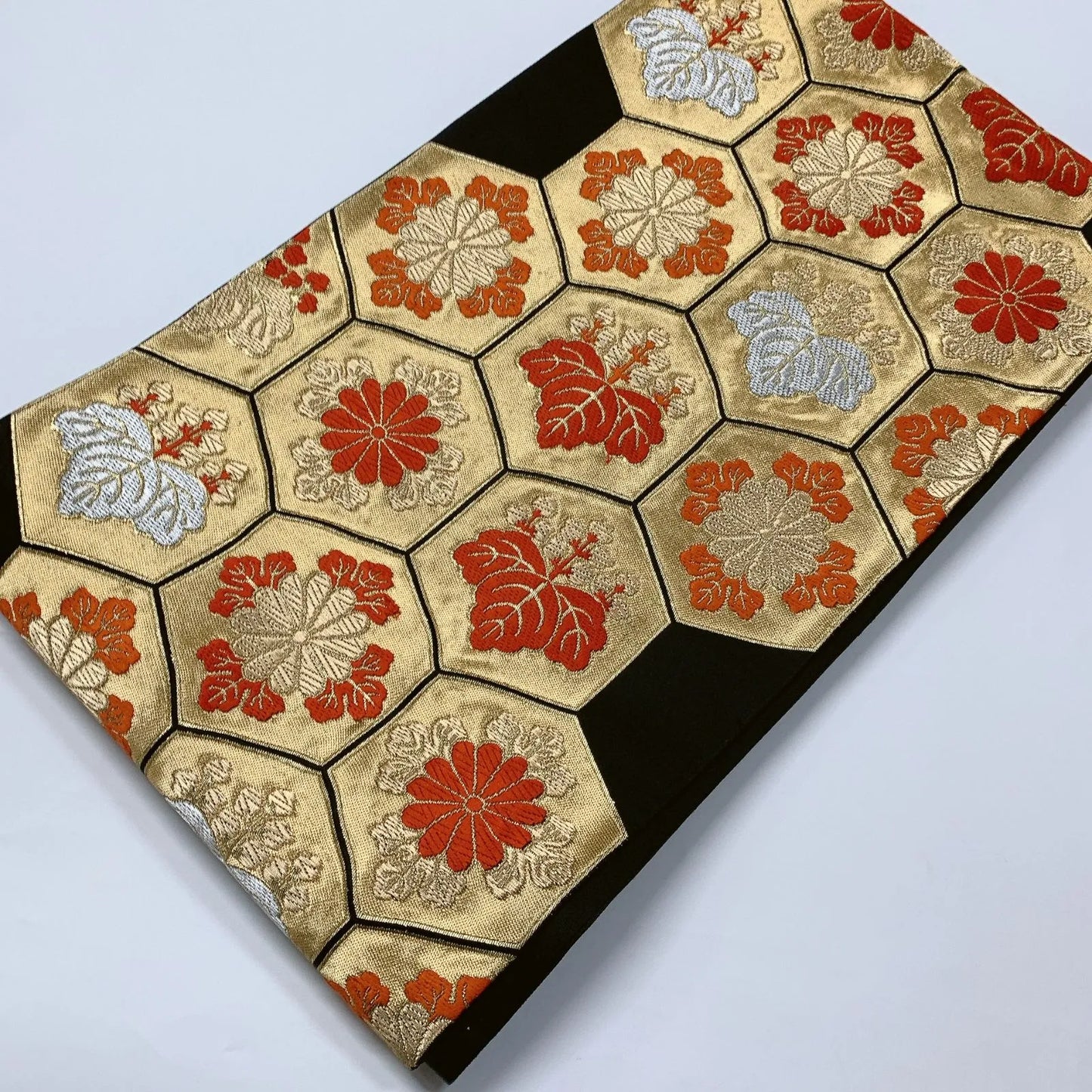 6615# Japanese Vintage Fukuro Obi Belt Kimono Fabric Silk Traditional Black