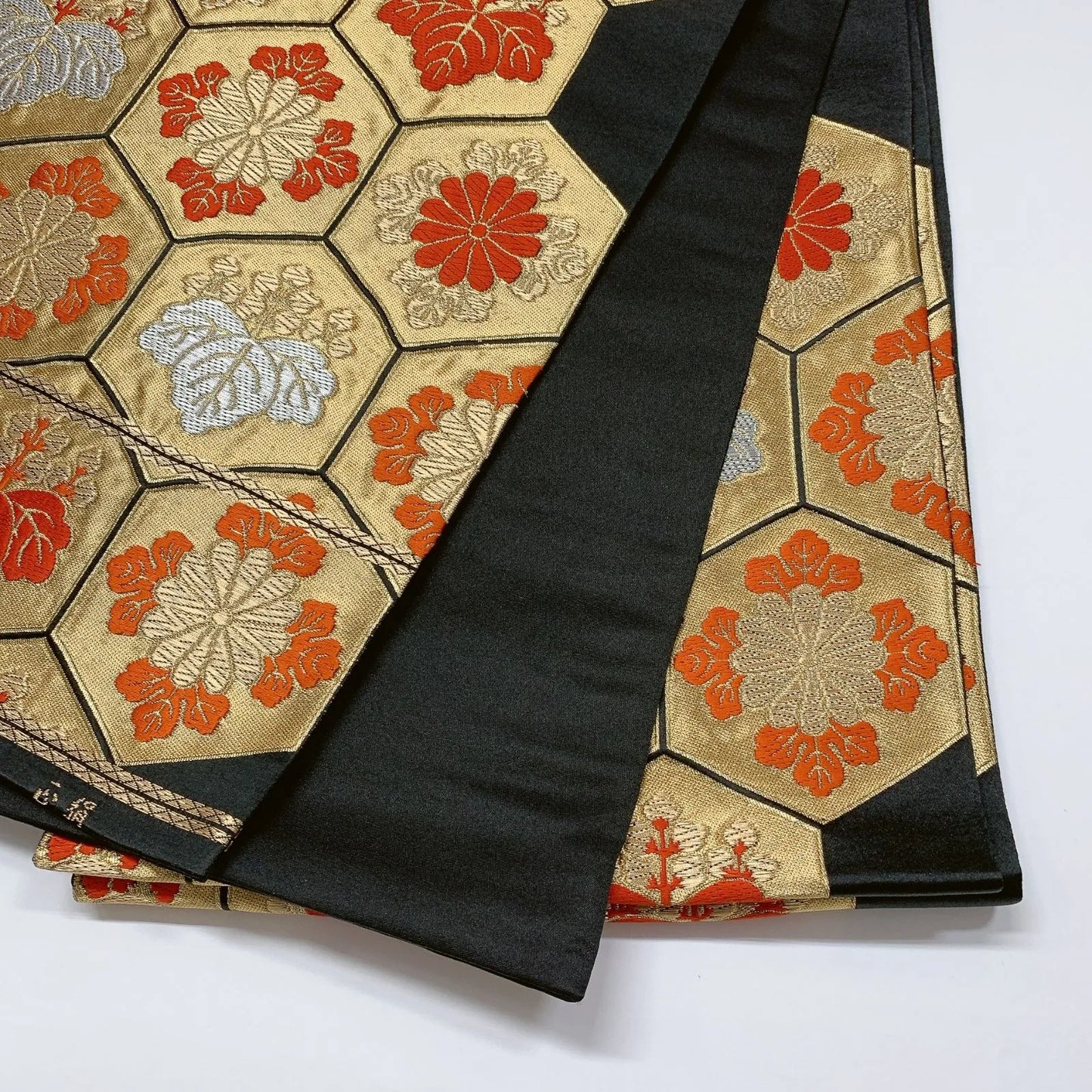 6615# Japanese Vintage Fukuro Obi Belt Kimono Fabric Silk Traditional Black