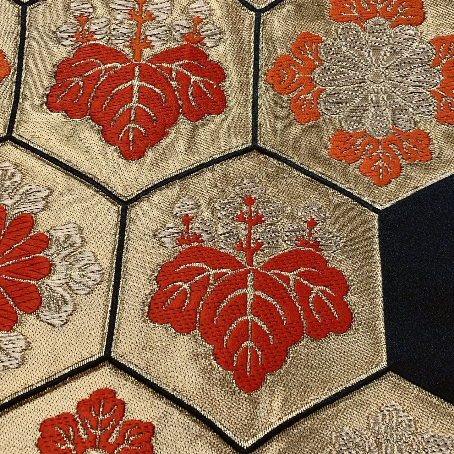 6615# Japanese Vintage Fukuro Obi Belt Kimono Fabric Silk Traditional Black