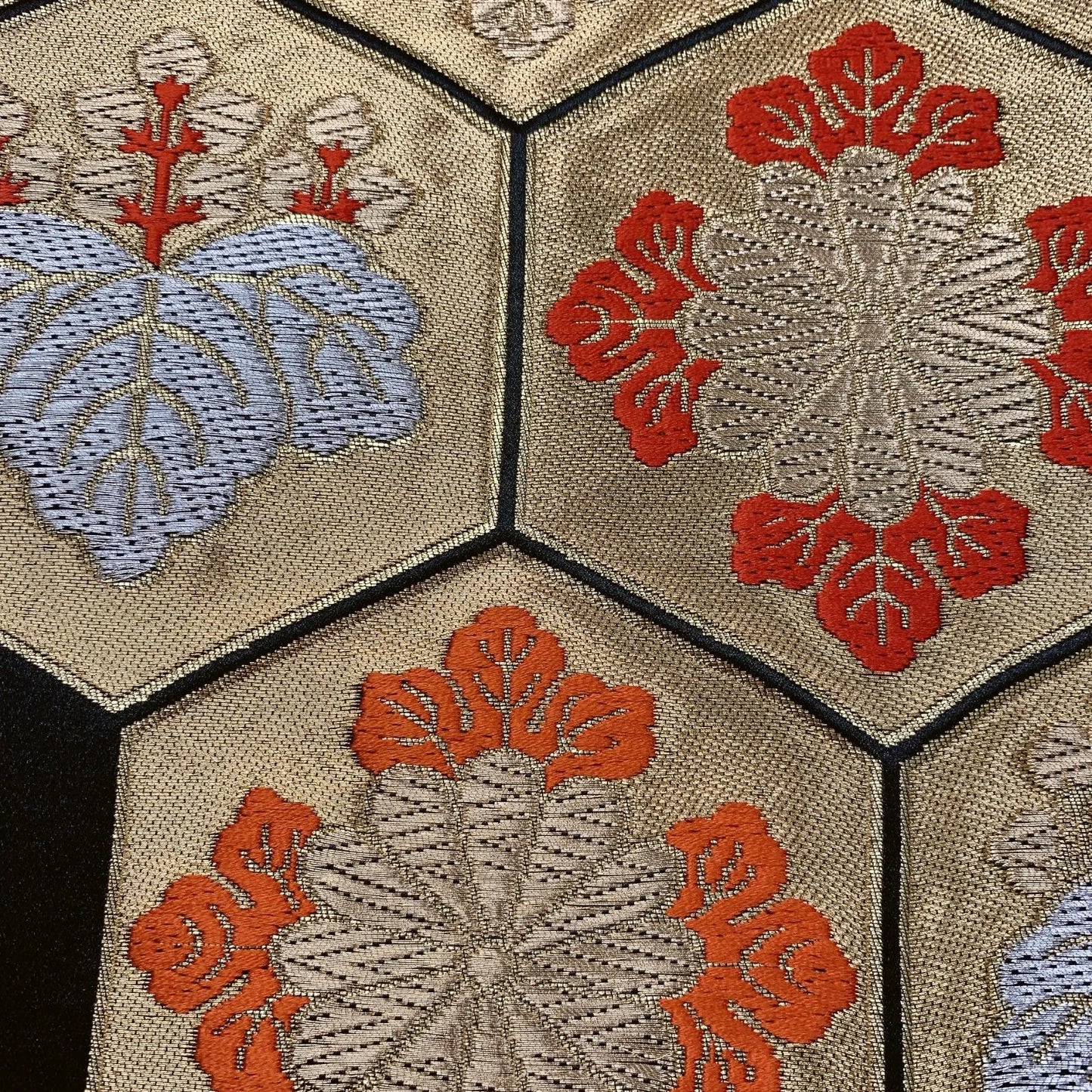 6615# Japanese Vintage Fukuro Obi Belt Kimono Fabric Silk Traditional Black