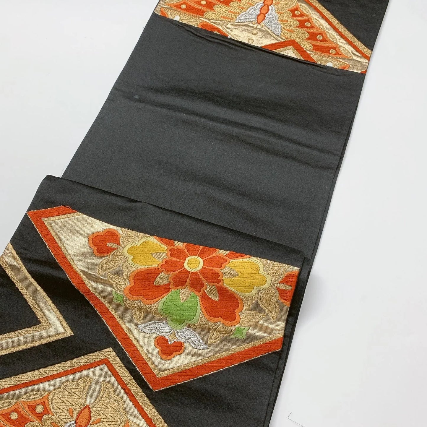 6618# Japanese Vintage Fukuro Obi Belt Kimono Fabric Silk Traditional Black