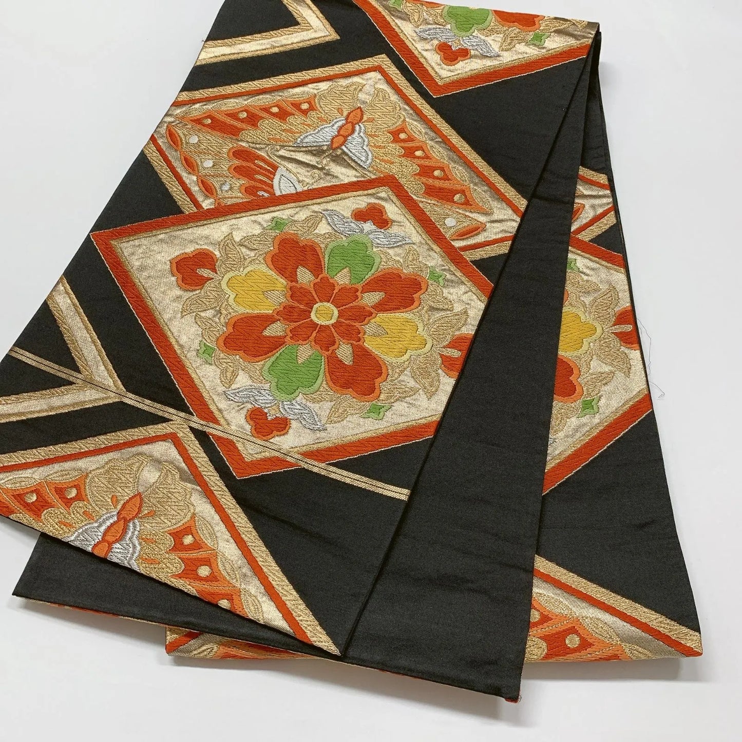 6618# Japanese Vintage Fukuro Obi Belt Kimono Fabric Silk Traditional Black