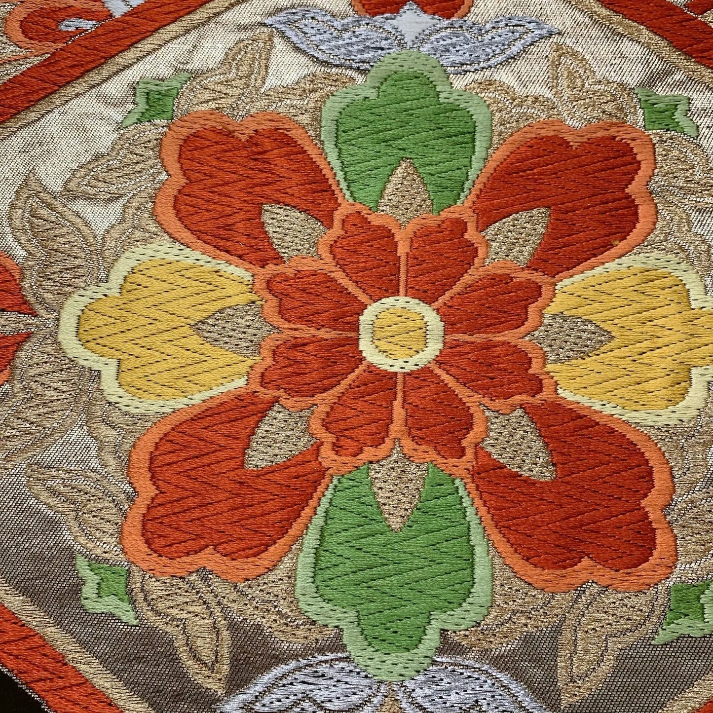 6618# Japanese Vintage Fukuro Obi Belt Kimono Fabric Silk Traditional Black