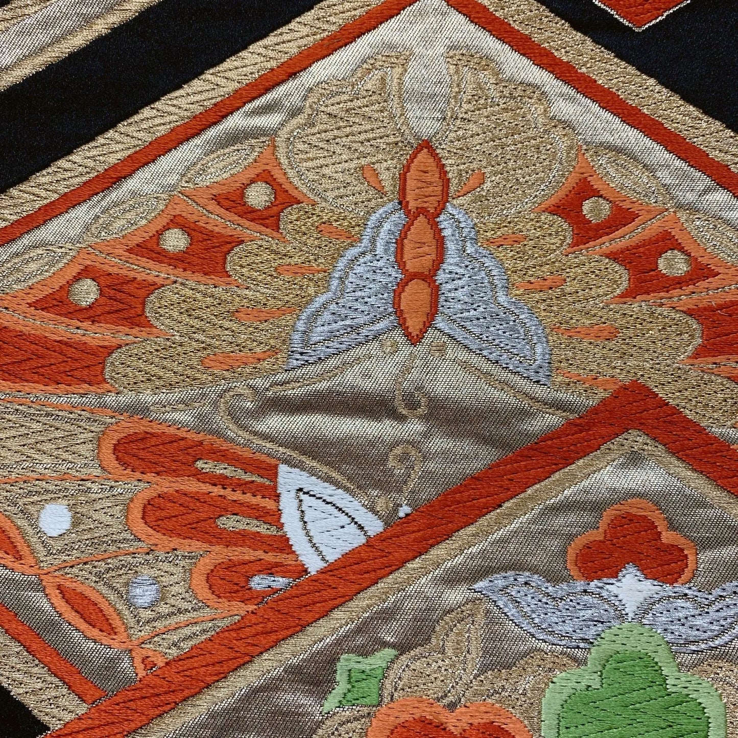 6618# Japanese Vintage Fukuro Obi Belt Kimono Fabric Silk Traditional Black