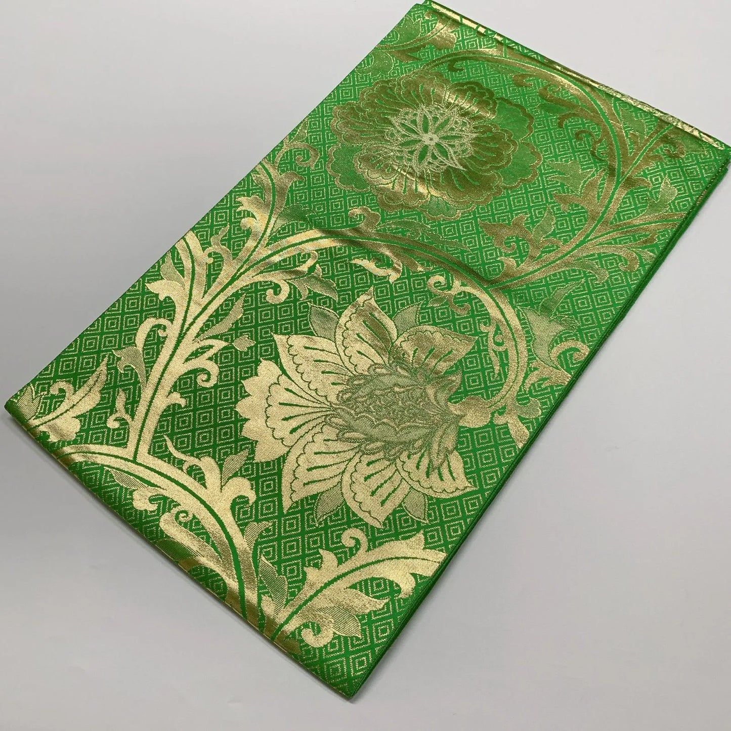 6619# Japanese Vintage Fukuro Obi Belt Kimono Fabric Silk Traditional Green