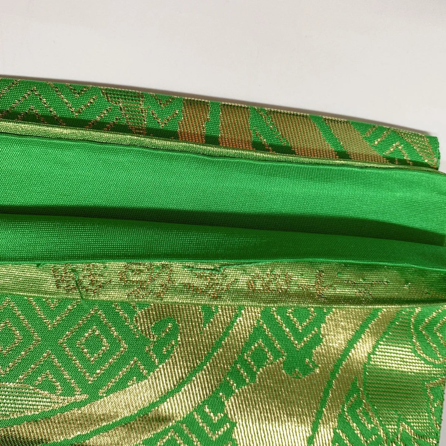 6619# Japanese Vintage Fukuro Obi Belt Kimono Fabric Silk Traditional Green
