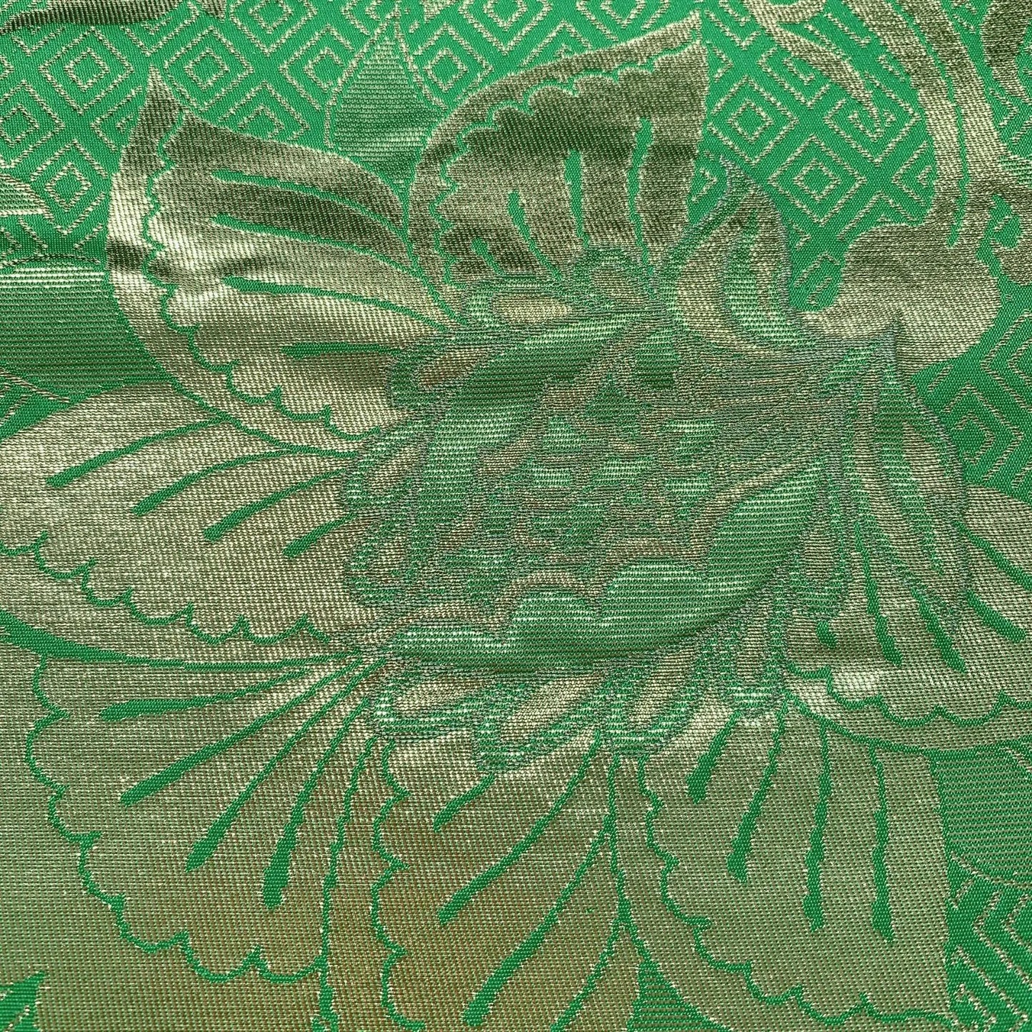 6619# Japanese Vintage Fukuro Obi Belt Kimono Fabric Silk Traditional Green