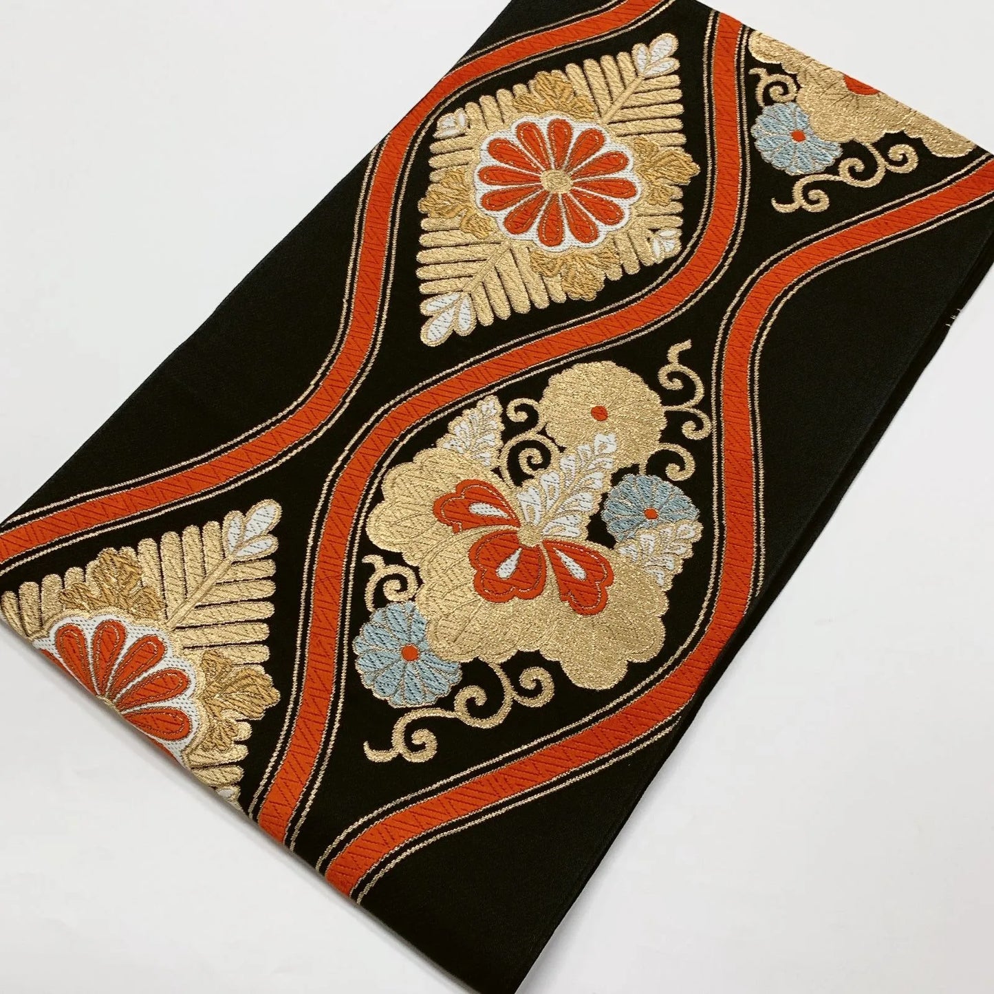 6620# Japanese Vintage Fukuro Obi Belt Kimono Fabric Silk Traditional Black