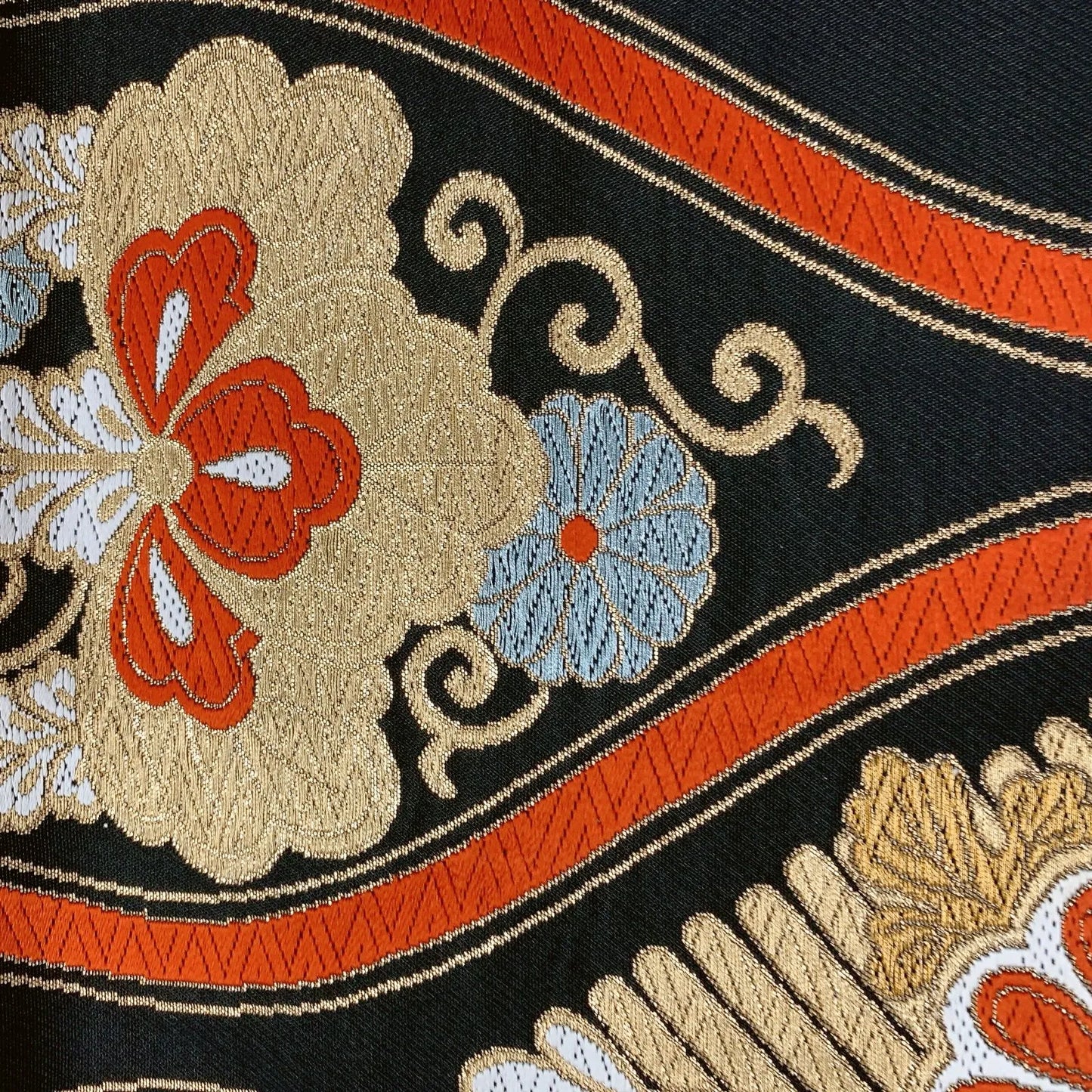 6620# Japanese Vintage Fukuro Obi Belt Kimono Fabric Silk Traditional Black