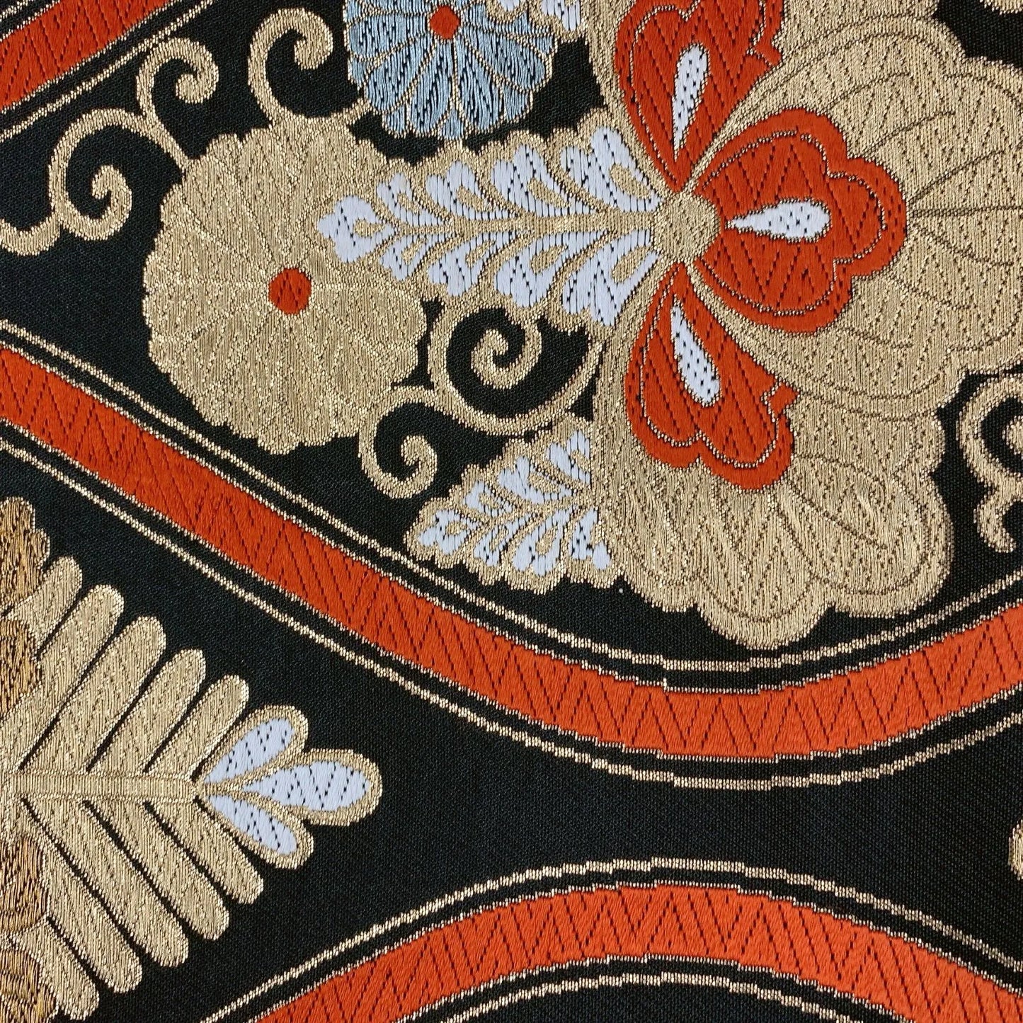 6620# Japanese Vintage Fukuro Obi Belt Kimono Fabric Silk Traditional Black