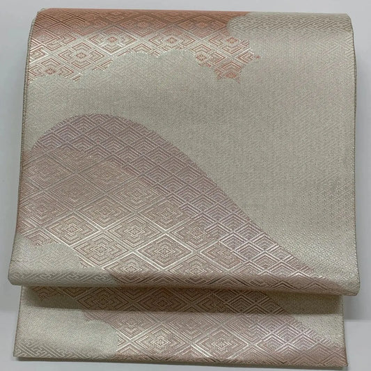 6600# Japanese Vintage Fukuro Obi Belt Kimono Fabric Silk Traditional Silver