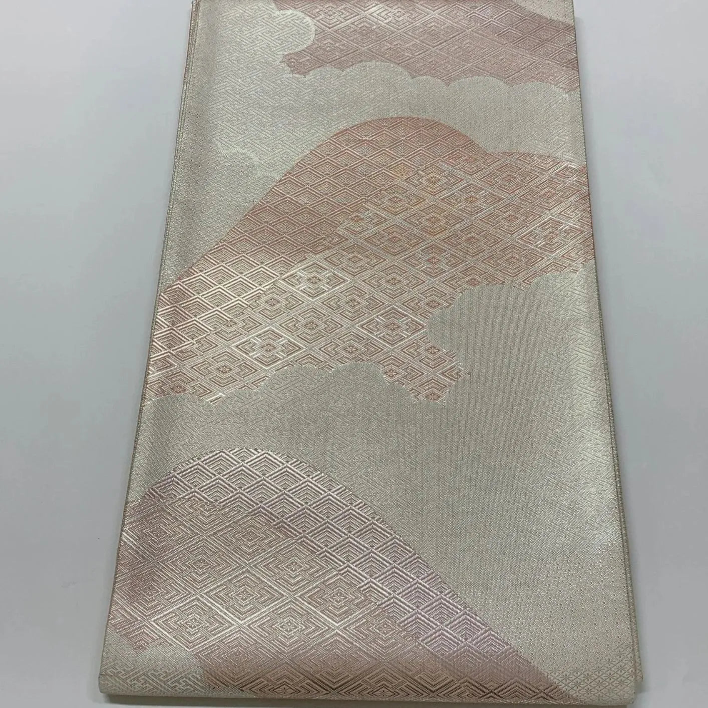 6600# Japanese Vintage Fukuro Obi Belt Kimono Fabric Silk Traditional Silver