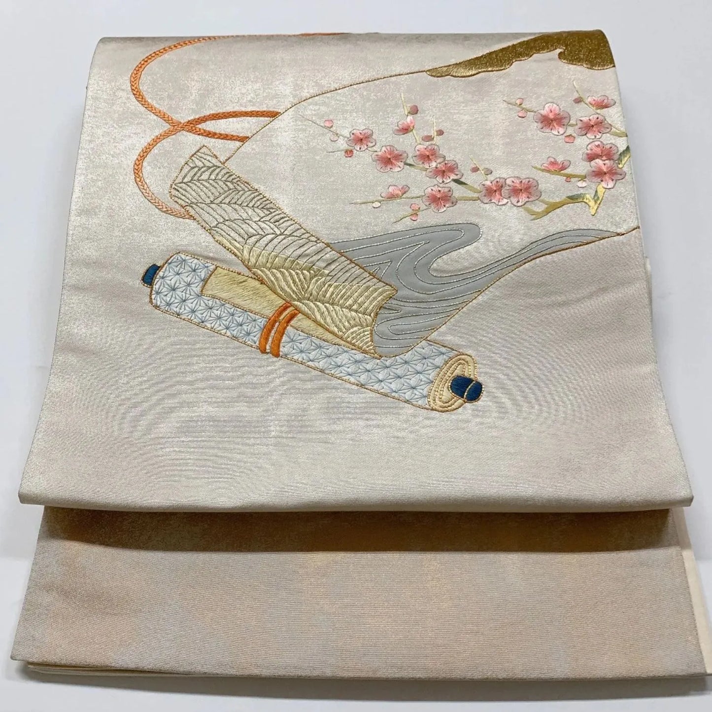 6609# Japanese Vintage Fukuro Obi Belt Kimono Fabric Silk Traditional Embroidery　