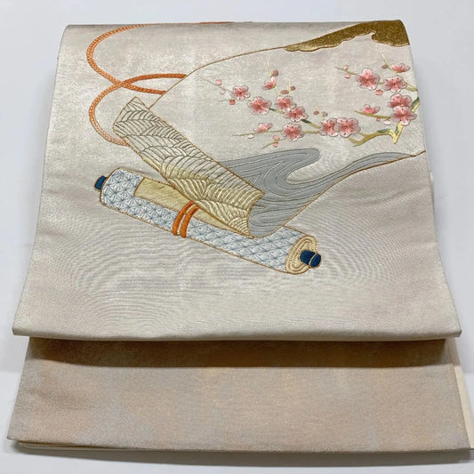 6609# Japanese Vintage Fukuro Obi Belt Kimono Fabric Silk Traditional Embroidery　