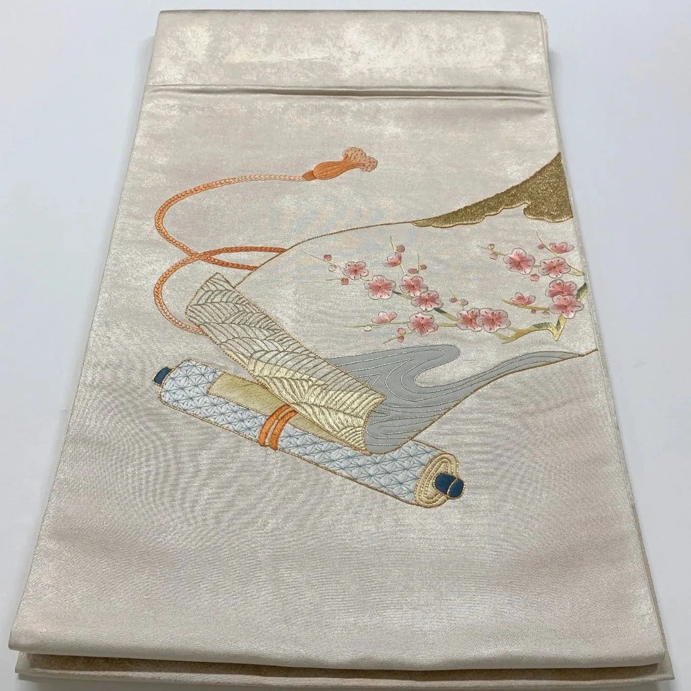 6609# Japanese Vintage Fukuro Obi Belt Kimono Fabric Silk Traditional Embroidery　