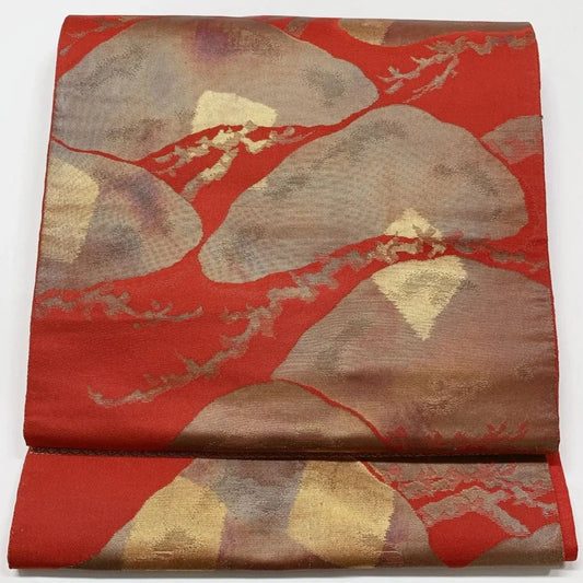6614# Japanese Vintage Fukuro Obi Belt Kimono Fabric Silk Traditional Red