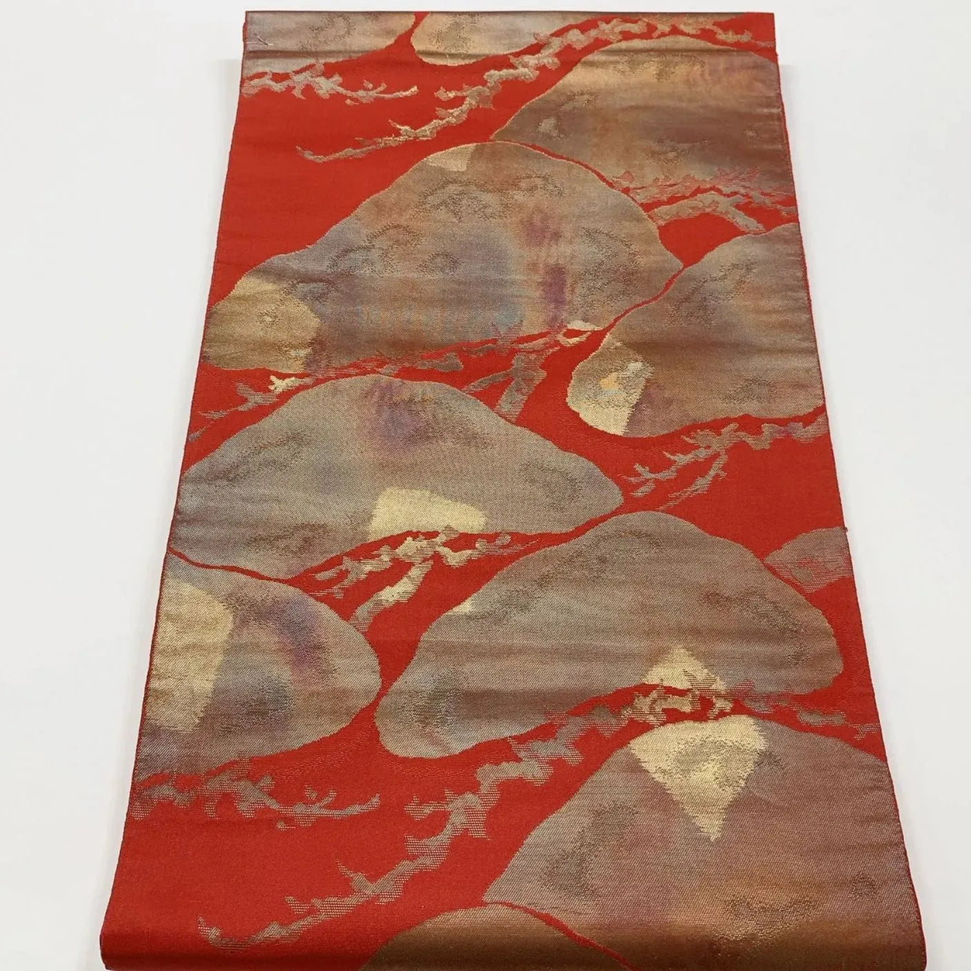 6614# Japanese Vintage Fukuro Obi Belt Kimono Fabric Silk Traditional Red