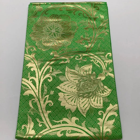 6619# Japanese Vintage Fukuro Obi Belt Kimono Fabric Silk Traditional Green