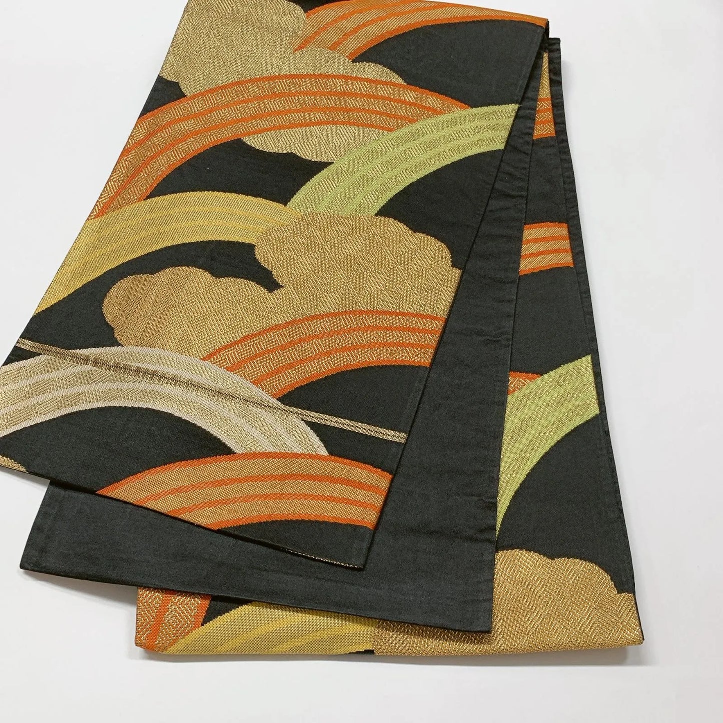 6622# Japanese Vintage Fukuro Obi Belt Kimono Fabric Silk Traditional Black