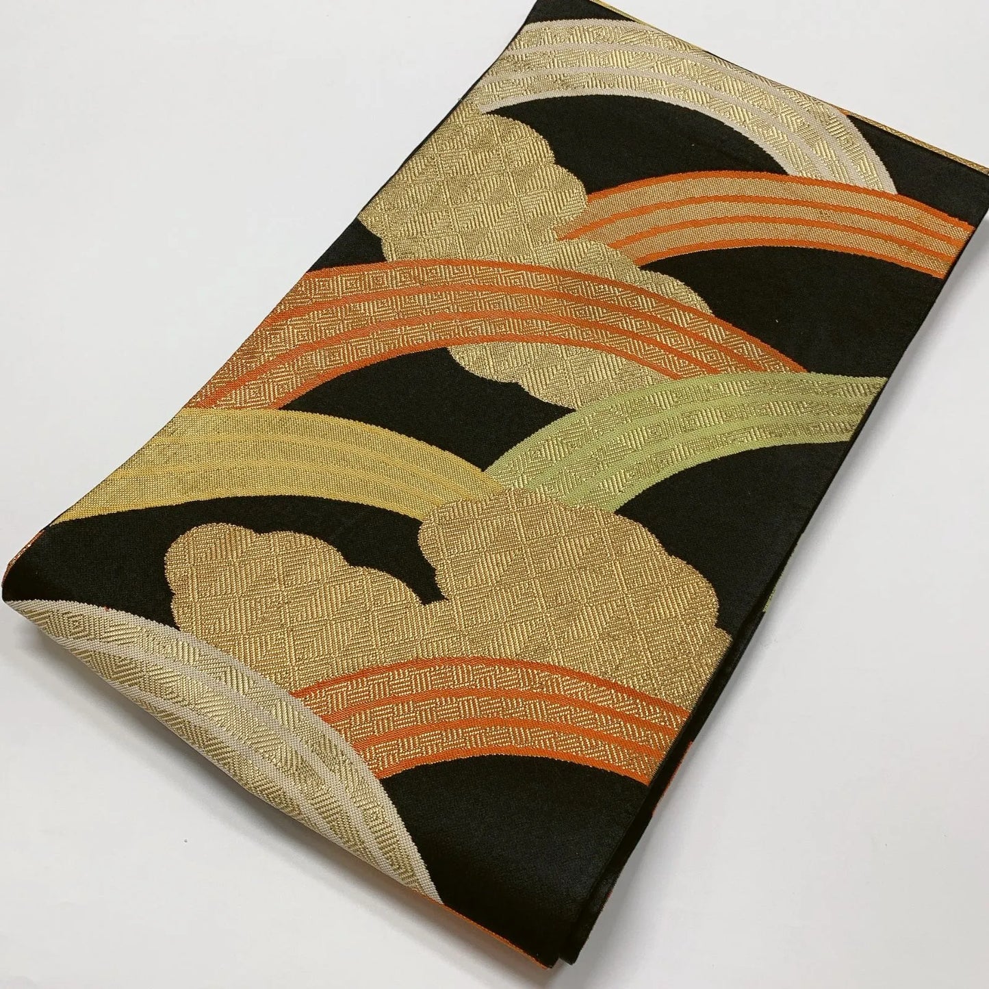 6622# Japanese Vintage Fukuro Obi Belt Kimono Fabric Silk Traditional Black