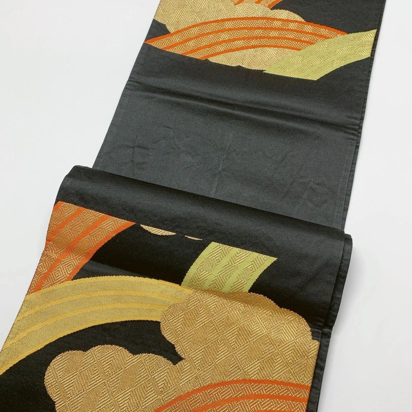 6622# Japanese Vintage Fukuro Obi Belt Kimono Fabric Silk Traditional Black