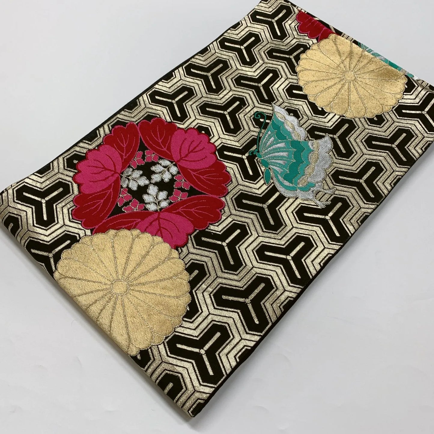 6623# Japanese Vintage Fukuro Obi Belt Kimono Fabric Silk Traditional Black