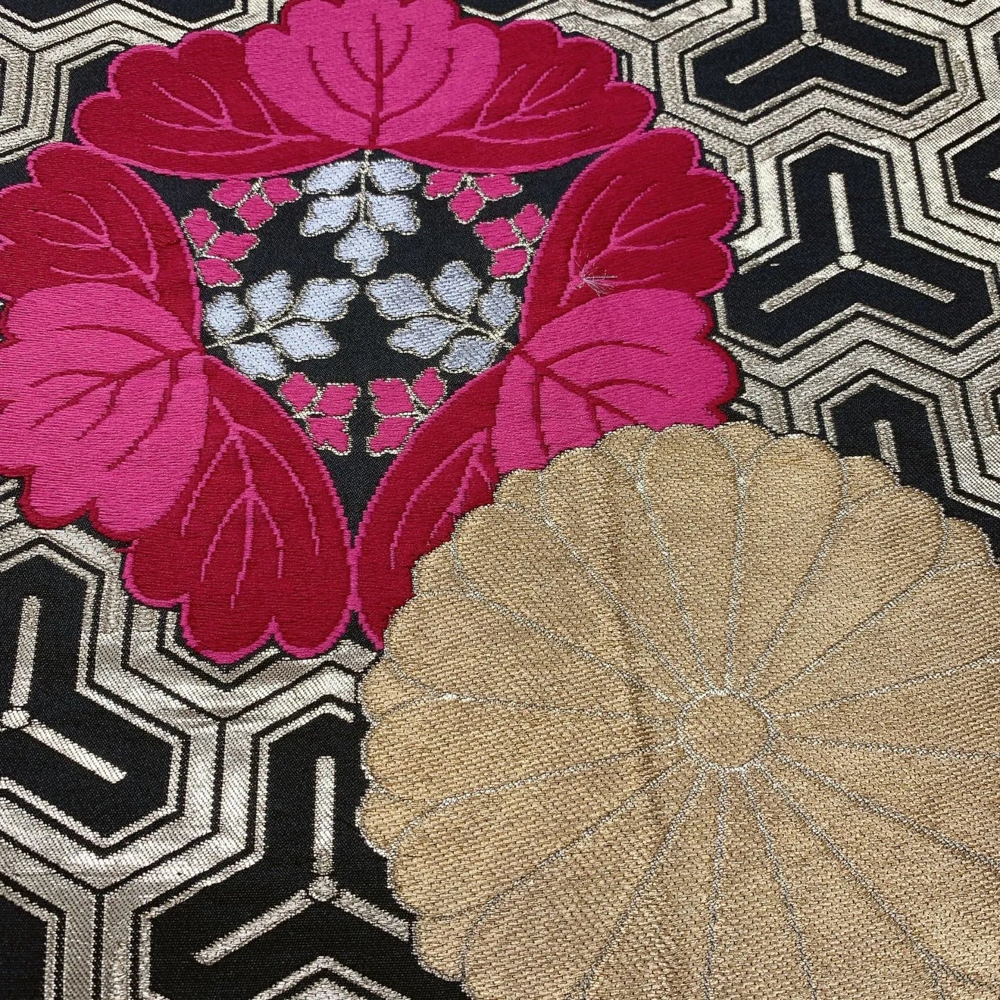 6623# Japanese Vintage Fukuro Obi Belt Kimono Fabric Silk Traditional Black