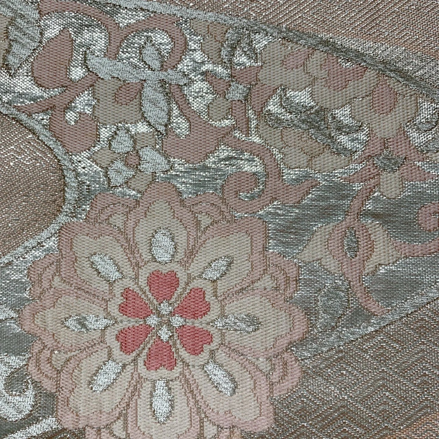 6627# Japanese Vintage Fukuro Obi Belt Kimono Fabric Silk Traditional Silver　