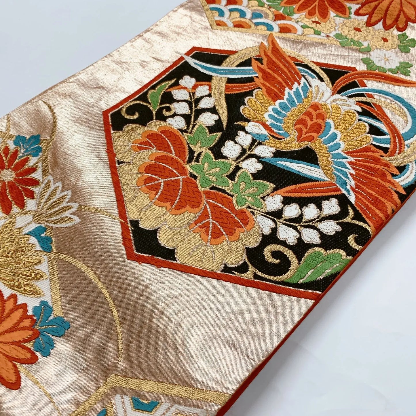 6632# Japanese Vintage Fukuro Obi Belt Kimono Fabric Silk Traditional