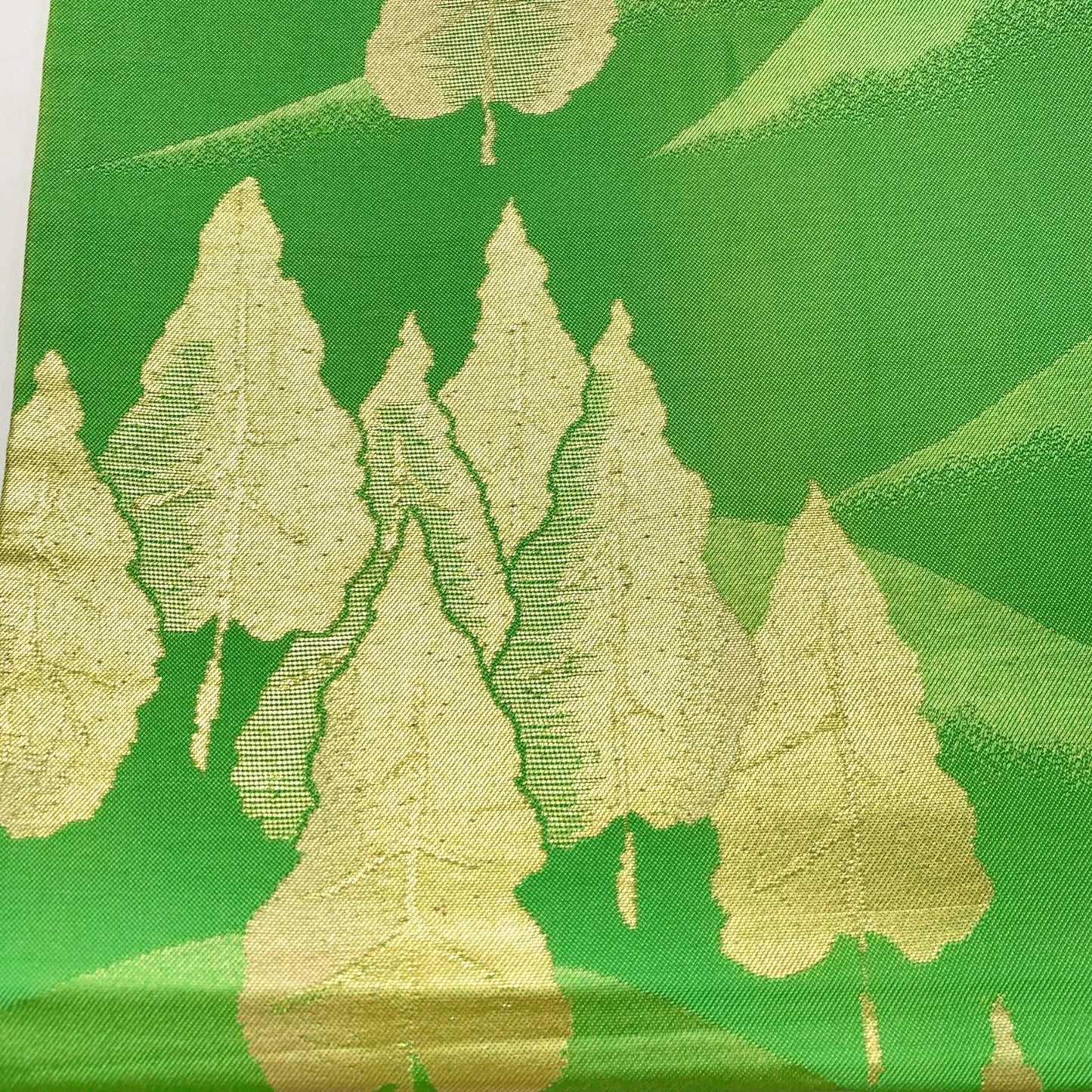 6633# Japanese Vintage Fukuro Obi Belt Kimono Fabric Silk Traditional Green