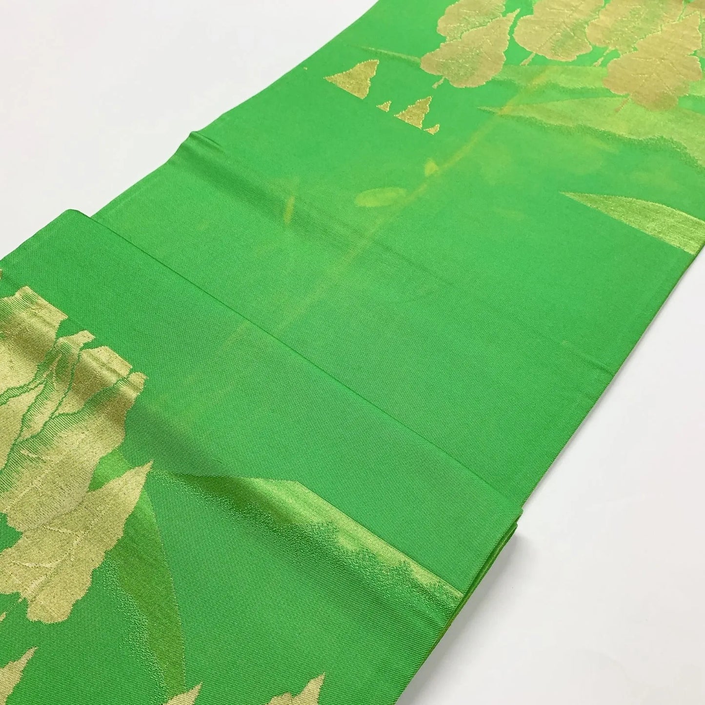 6633# Japanese Vintage Fukuro Obi Belt Kimono Fabric Silk Traditional Green