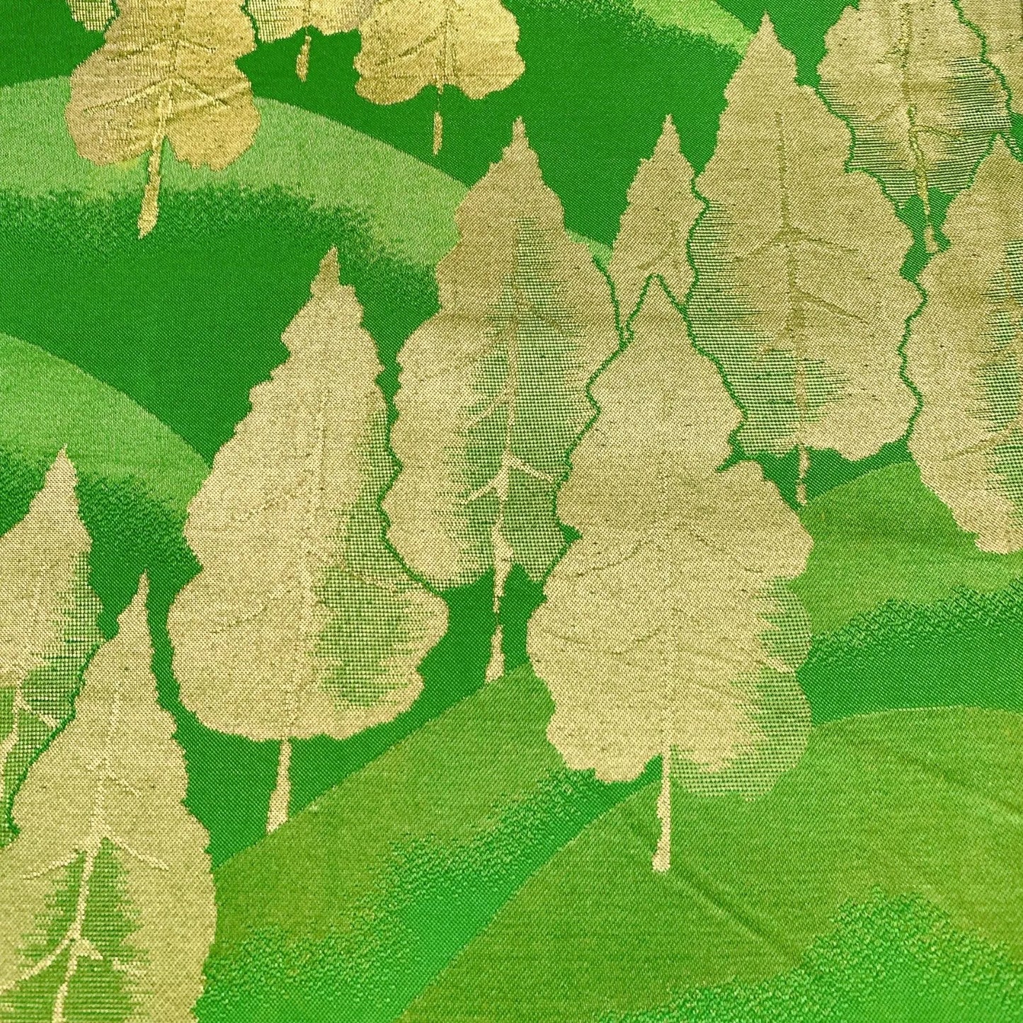 6633# Japanese Vintage Fukuro Obi Belt Kimono Fabric Silk Traditional Green