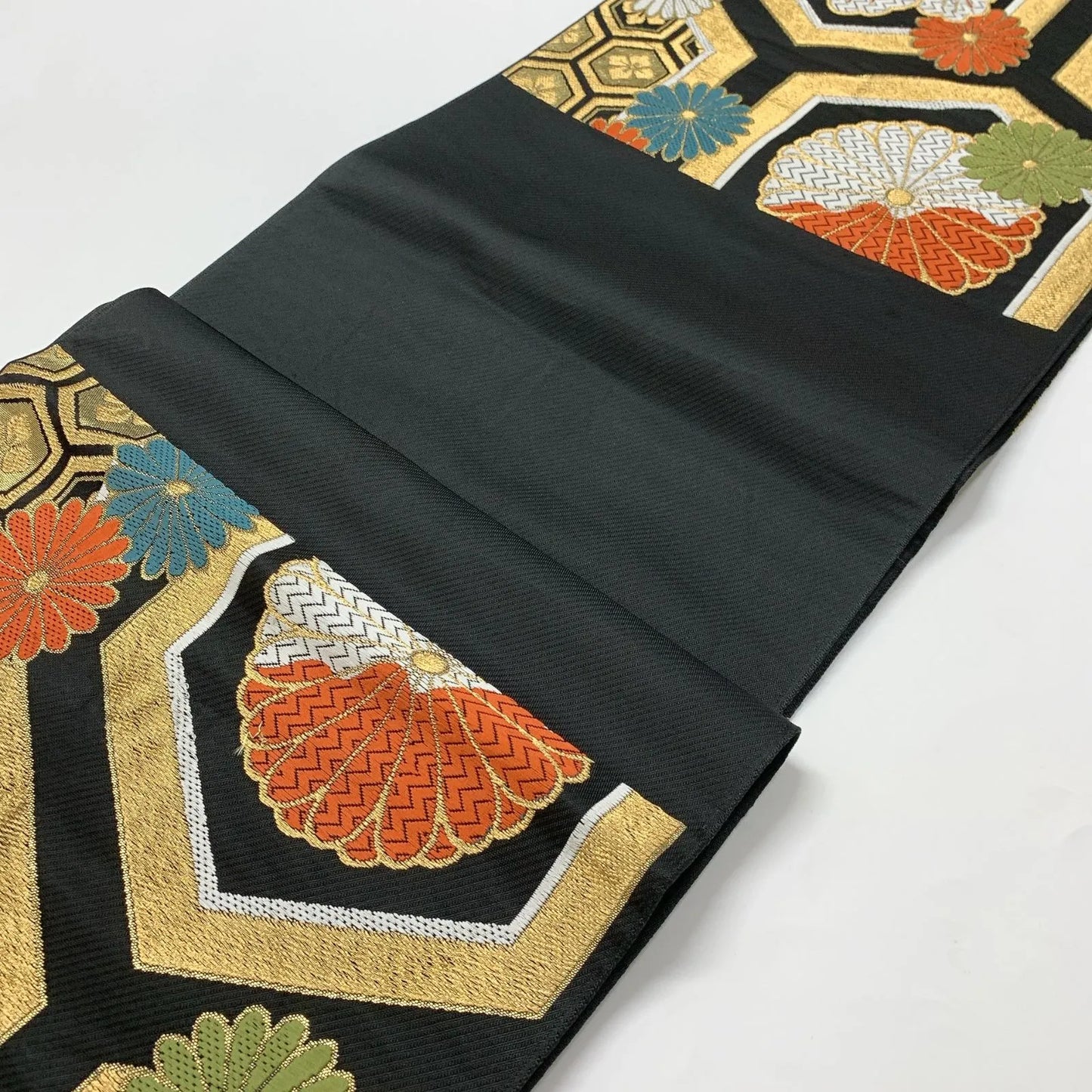 6634# Japanese Vintage Fukuro Obi Belt Kimono Fabric Silk Traditional Black