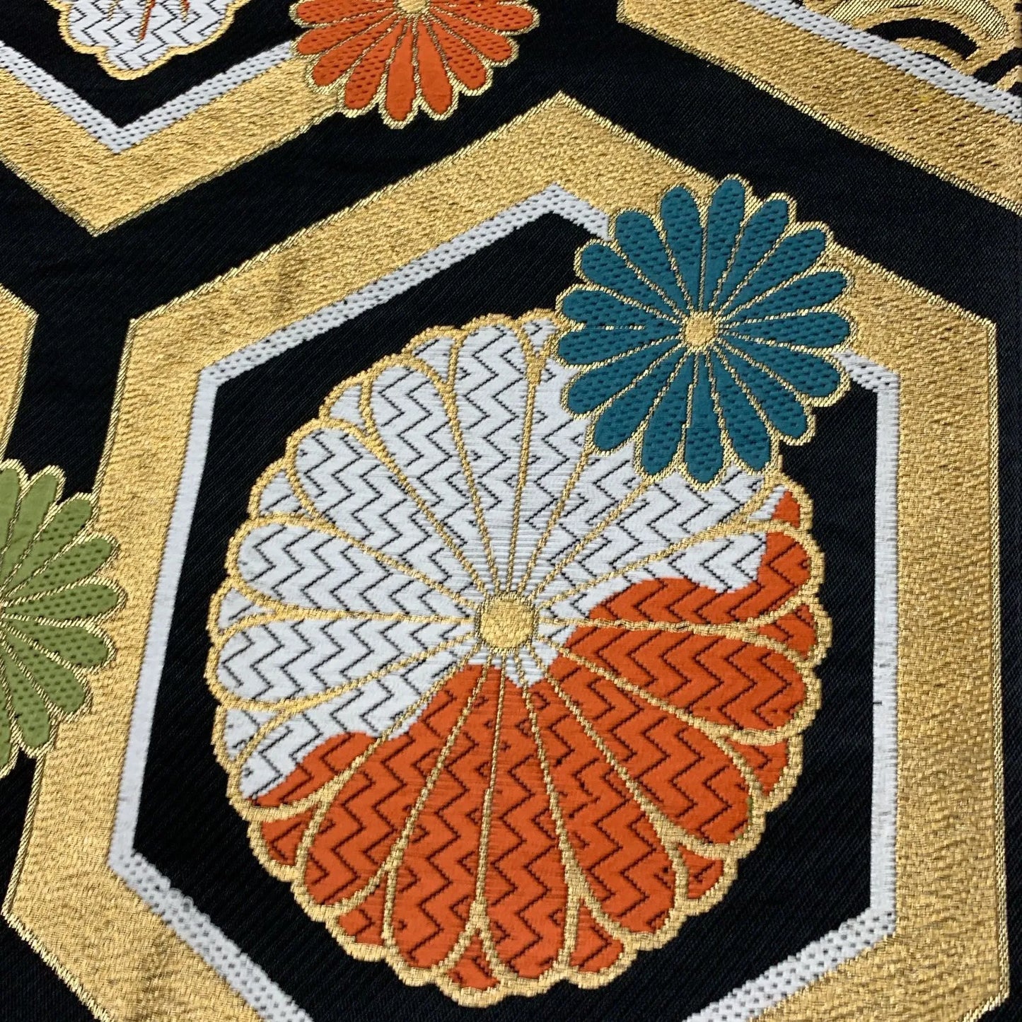 6634# Japanese Vintage Fukuro Obi Belt Kimono Fabric Silk Traditional Black