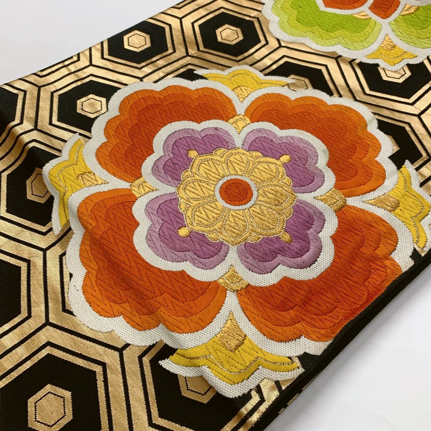 6638# Japanese Vintage Fukuro Obi Belt Kimono Fabric Silk Traditional Embroidery