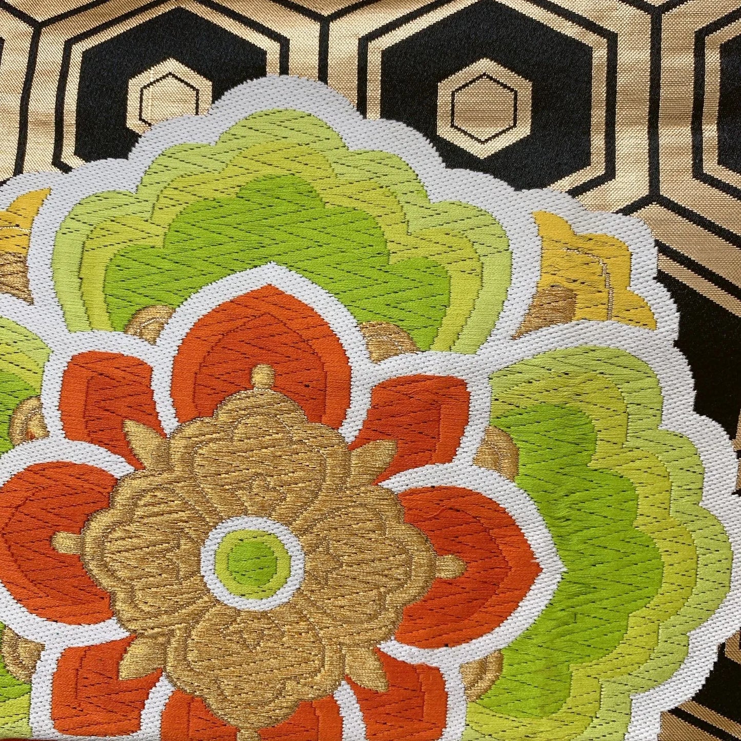 6638# Japanese Vintage Fukuro Obi Belt Kimono Fabric Silk Traditional Embroidery