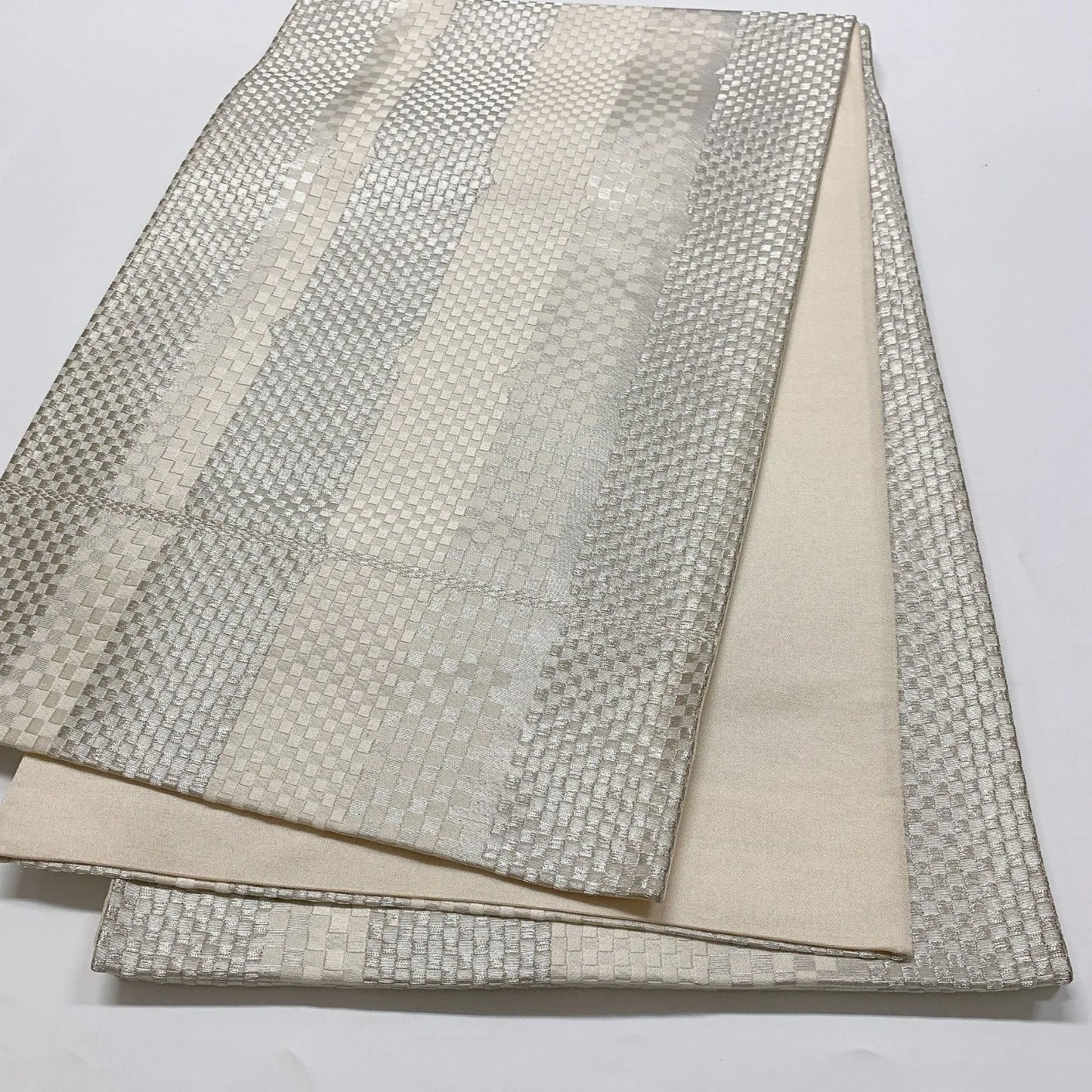 6639# Japanese Vintage Fukuro Obi Belt Kimono Fabric Silk Traditional Silver