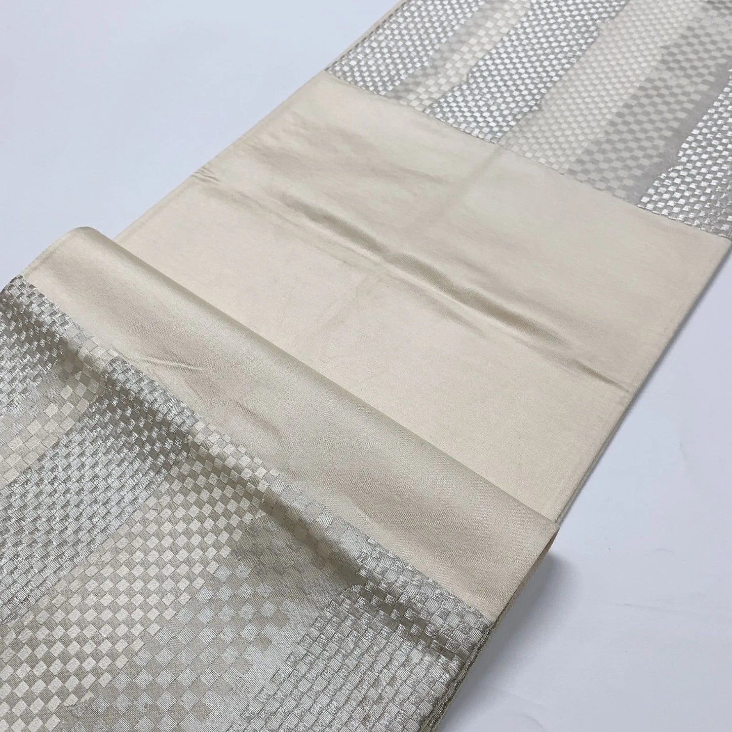 6639# Japanese Vintage Fukuro Obi Belt Kimono Fabric Silk Traditional Silver