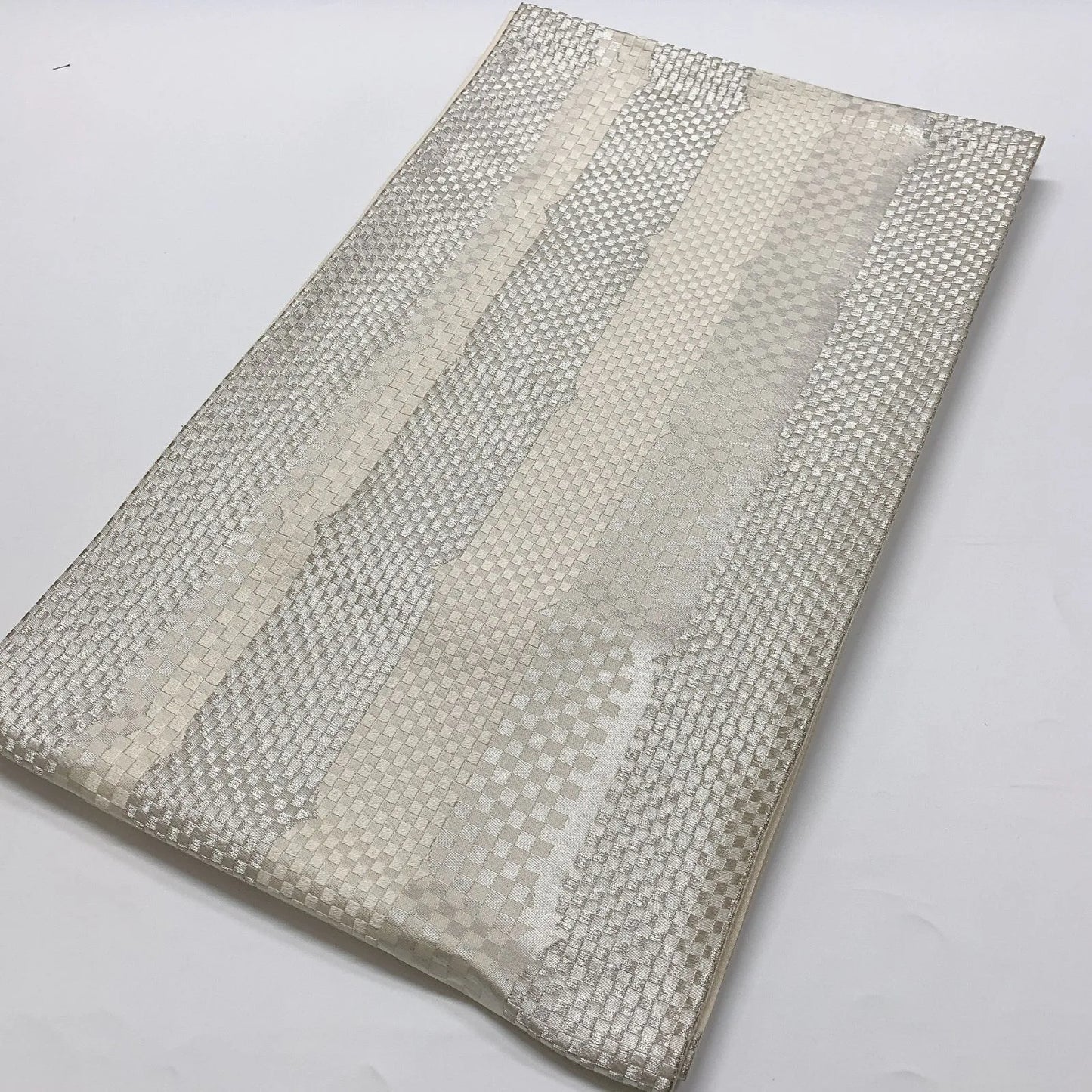 6639# Japanese Vintage Fukuro Obi Belt Kimono Fabric Silk Traditional Silver