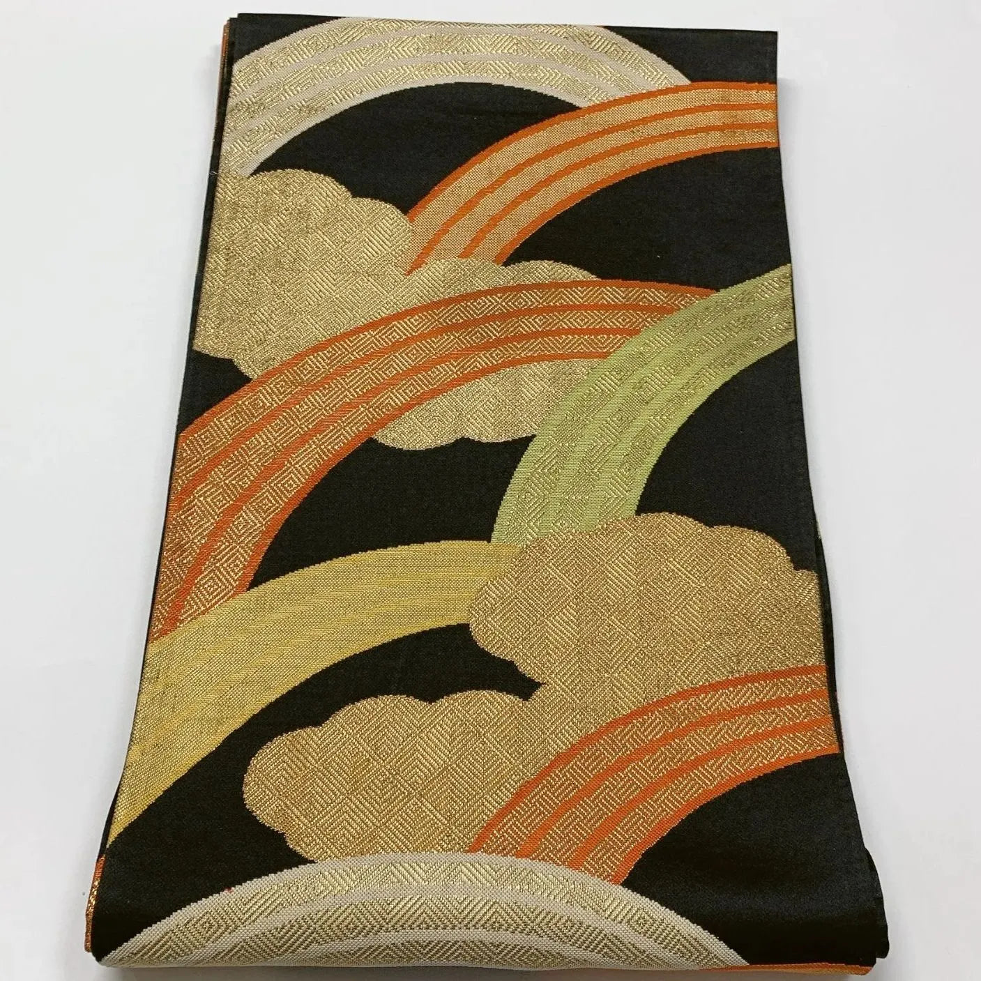 6622# Japanese Vintage Fukuro Obi Belt Kimono Fabric Silk Traditional Black