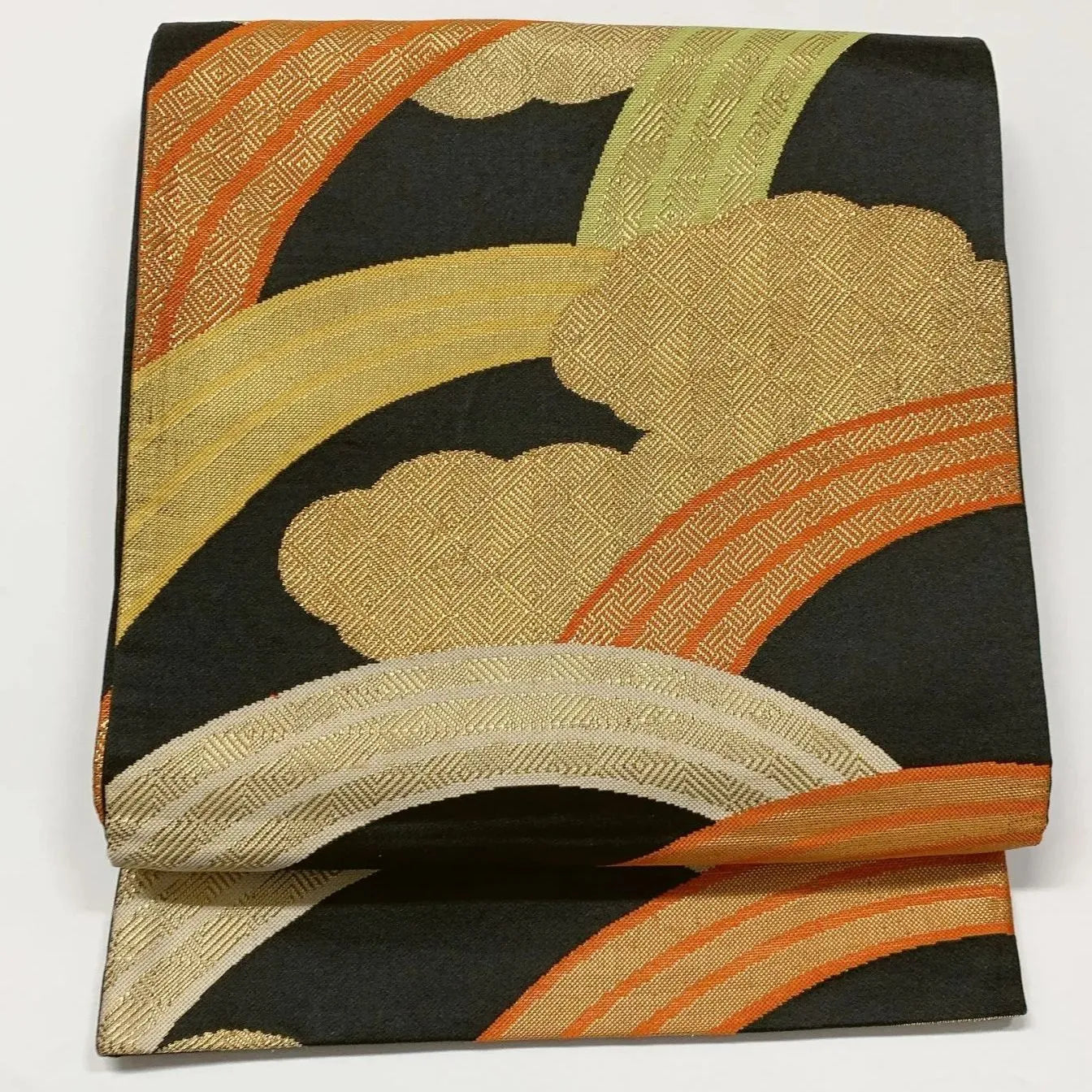 6622# Japanese Vintage Fukuro Obi Belt Kimono Fabric Silk Traditional Black