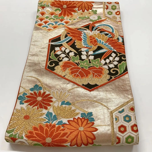 6632# Japanese Vintage Fukuro Obi Belt Kimono Fabric Silk Traditional