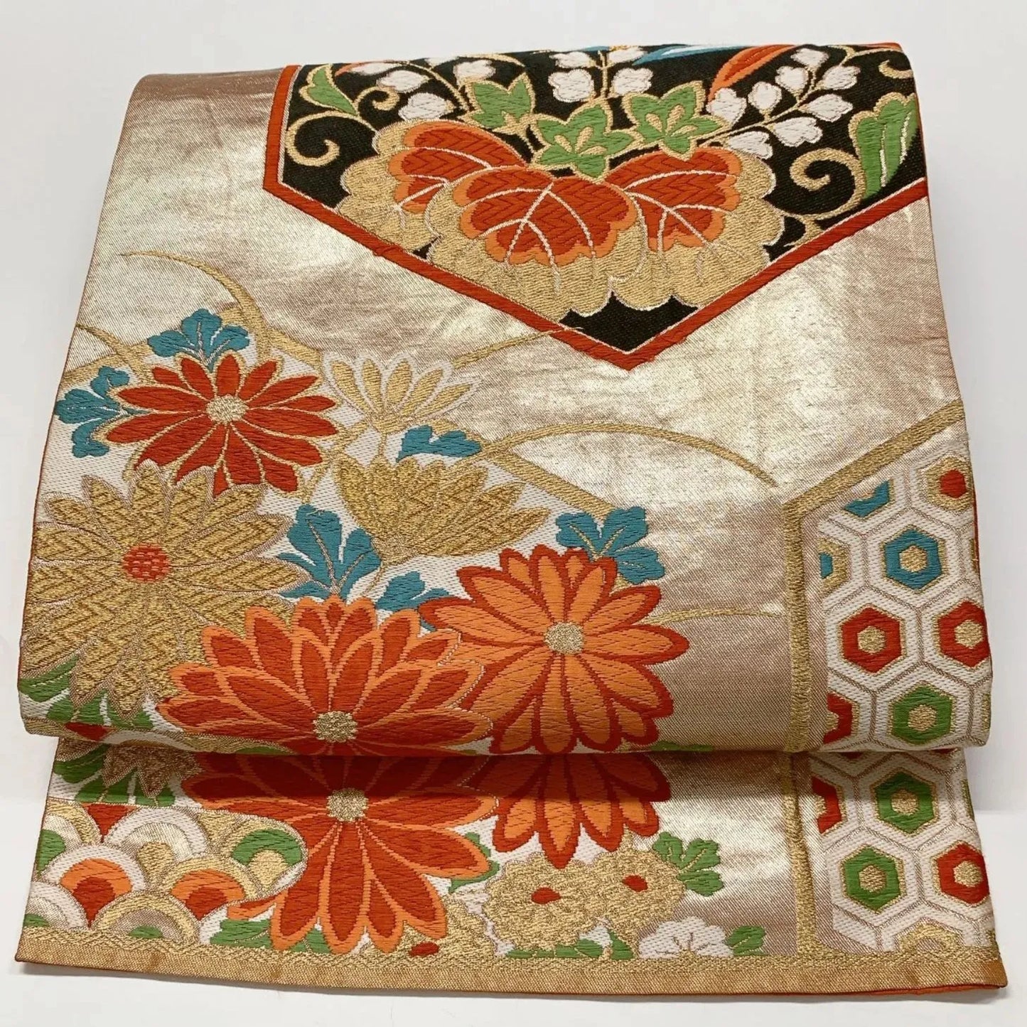 6632# Japanese Vintage Fukuro Obi Belt Kimono Fabric Silk Traditional