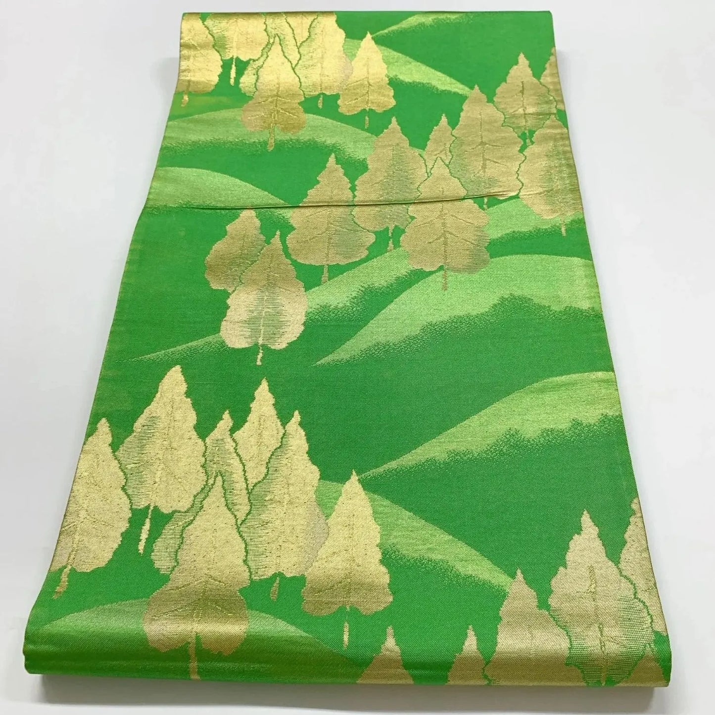 6633# Japanese Vintage Fukuro Obi Belt Kimono Fabric Silk Traditional Green