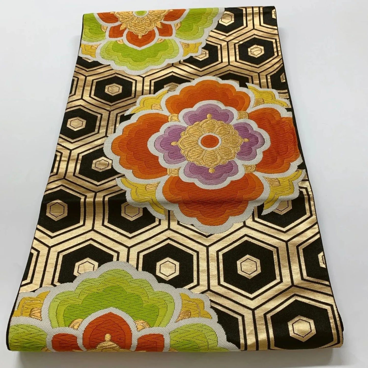 6638# Japanese Vintage Fukuro Obi Belt Kimono Fabric Silk Traditional Embroidery