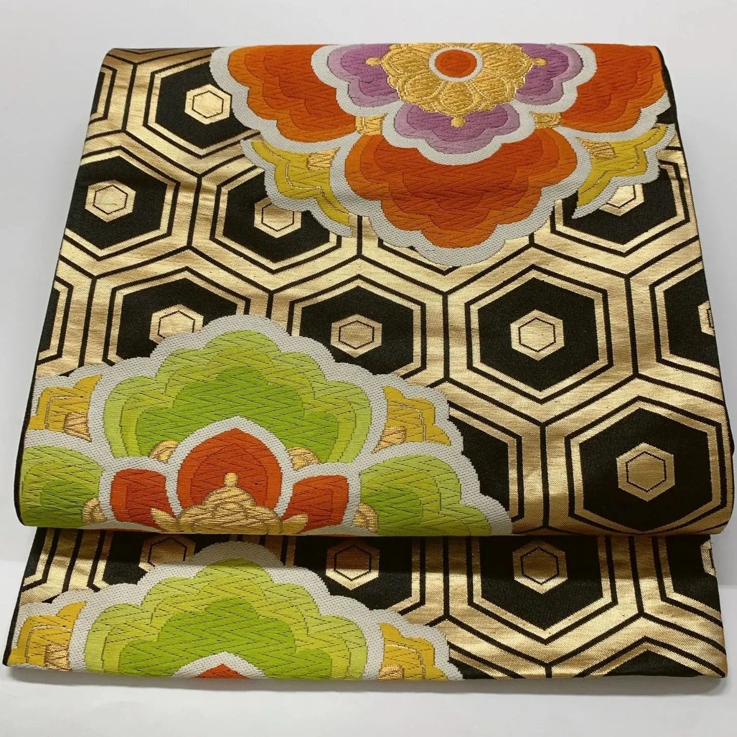 6638# Japanese Vintage Fukuro Obi Belt Kimono Fabric Silk Traditional Embroidery