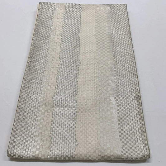 6639# Japanese Vintage Fukuro Obi Belt Kimono Fabric Silk Traditional Silver