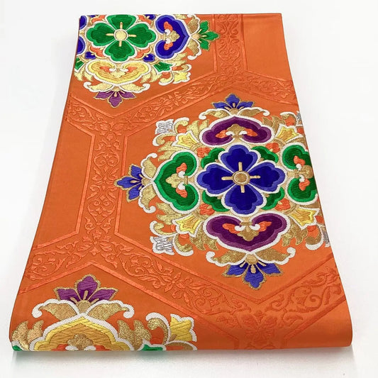 6643# Japanese Vintage Fukuro Obi Belt Kimono Fabric Silk Traditional Embroidery