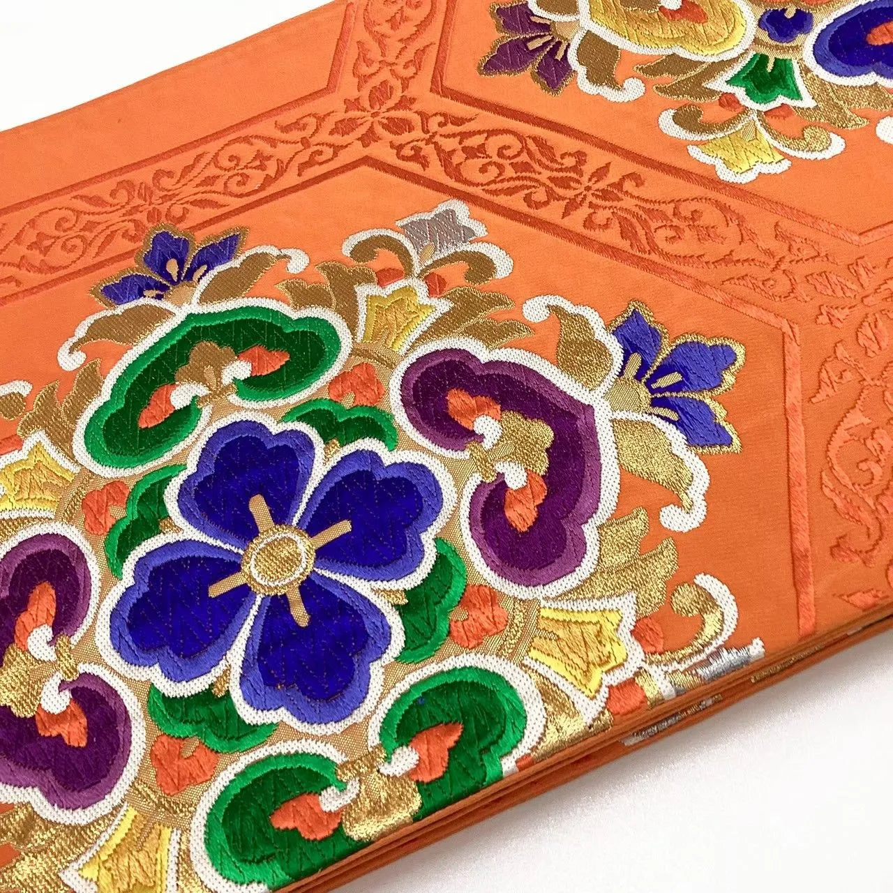 6643# Japanese Vintage Fukuro Obi Belt Kimono Fabric Silk Traditional Embroidery